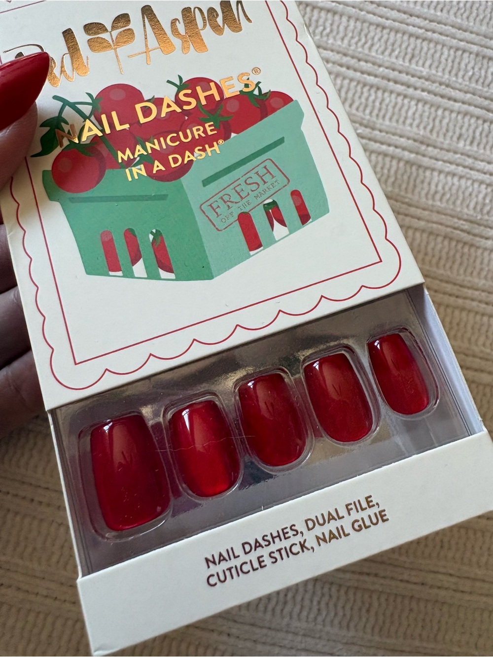 Red Aspen NAIL DASHES PressOn Nails Shimmering Red Sun Rippened Tomatoes Tovi - Picture 5 of 8